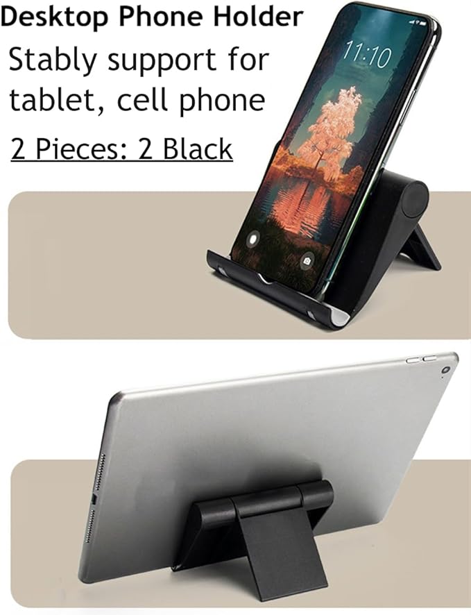 JUSDIQIR Adjustable Foldable Cell Phone Stand for Desk, Compatible with Most Smartphones and Tablets, Anti-Slip Rubber Base for Stability