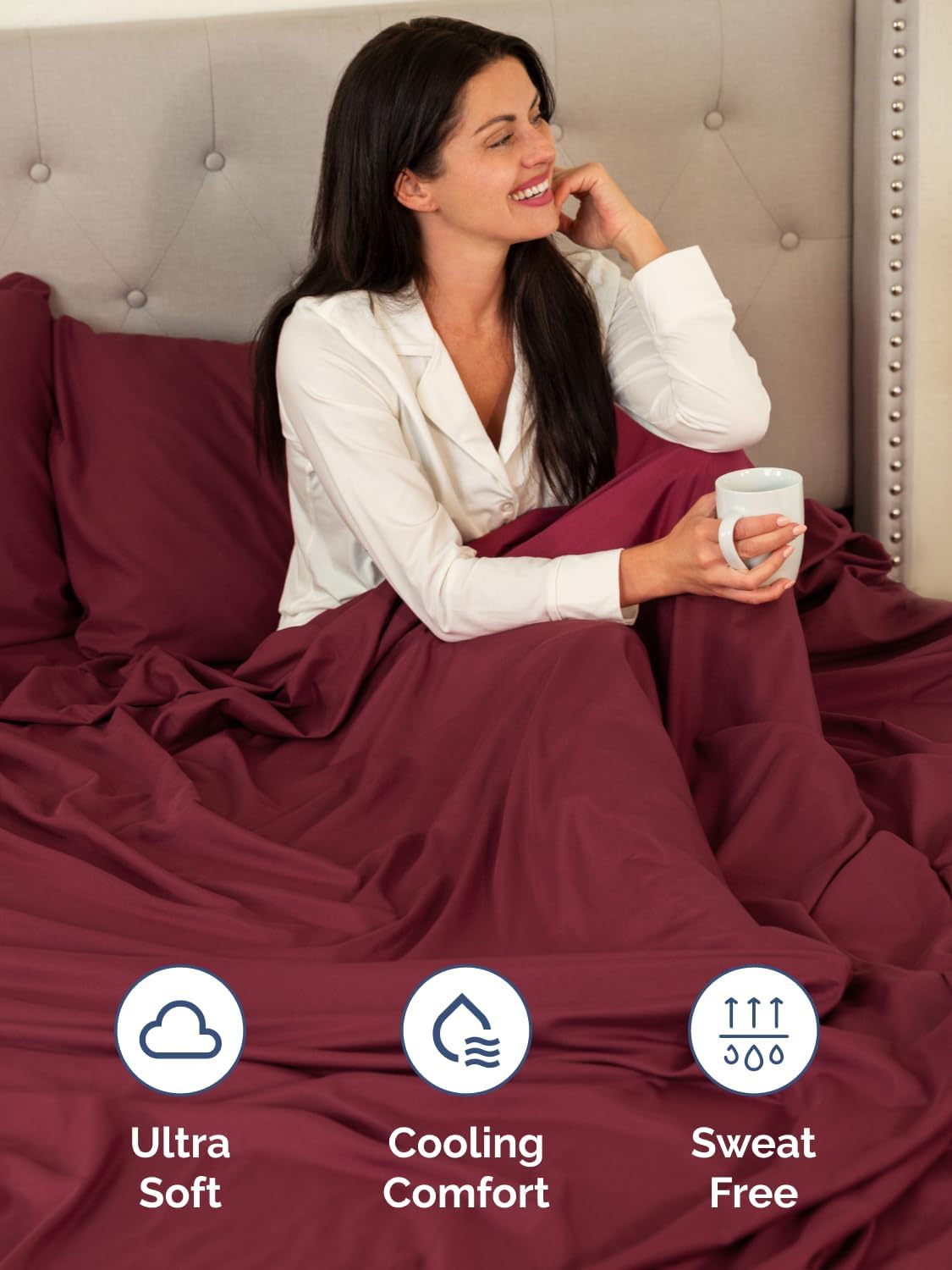 Skiennix Extra Deep Full Sheet Set - 6-Piece Breathable Cooling Bedding - Luxury Hotel Quality - Soft Wrinkle-Free - Burgundy