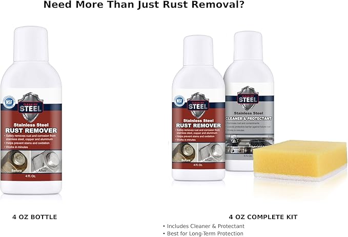 Stainless Steel Rust Stain Remover & Cleaner, NSF Approved Safe for Food Areas. Non-Toxic Stainless Steel Cleaner for Appliances is Perfect for Commercial Use, Your Fridge, Best Knife, Pan (17 oz)