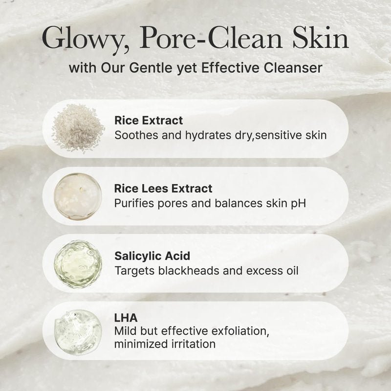 ARENCIA Rice + LHA Pore Control Rice Cake Cleanser with Salicylic Acid - Deep Cleansing, Gentel Exfoliation, All skin types, 5.29 oz