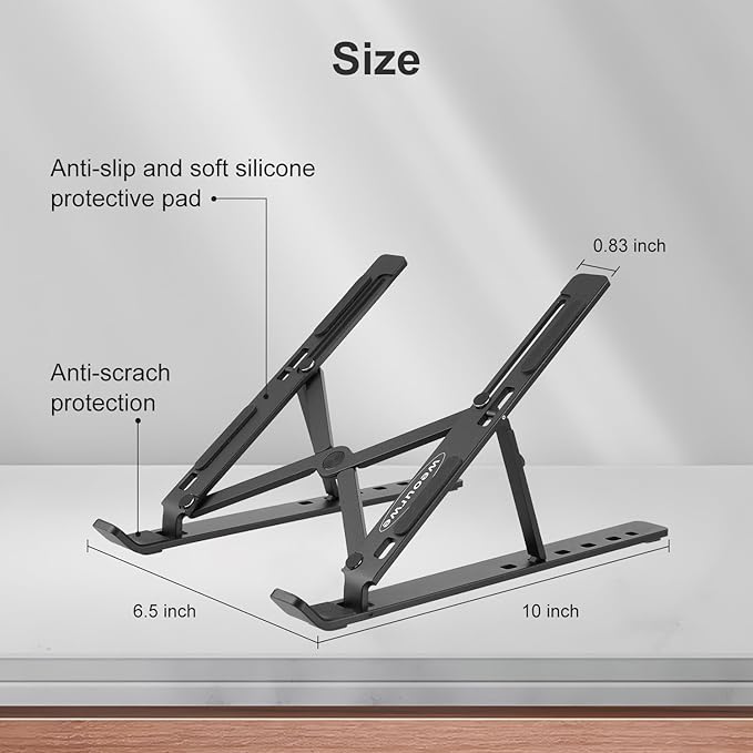 weourwe Ergonomic and Foldable Laptop Stand for Desk, Adjustable Riser, Fits All Laptops and Notebooks up to 17,Ultra-Thin,Ventilated Cooling,ABS+Silicone,Black.