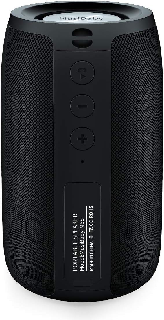 Musibaby M68 Portable Bluetooth Speaker, 12W, IPX5, FM, USB/AUX, Black