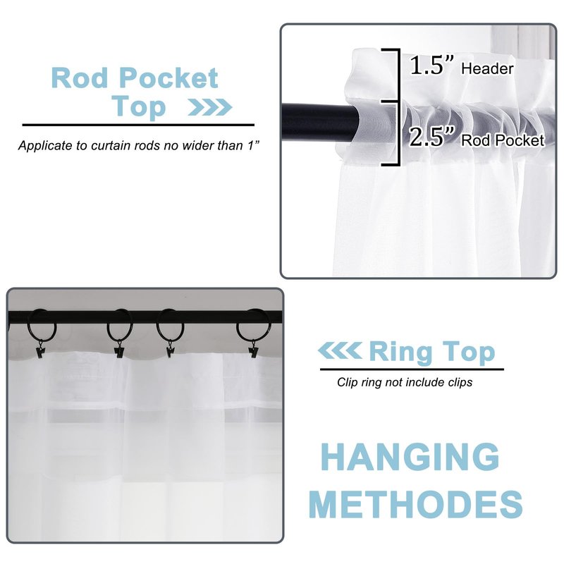 OWENIE Sheer White Curtains, Sheer Curtains 63 inch Length 2 Panels Set, Rod Pocket Voile Fimly Sheer Drapes for Living Room/Bedroom, 2pcs, Each 42" W x 63" L