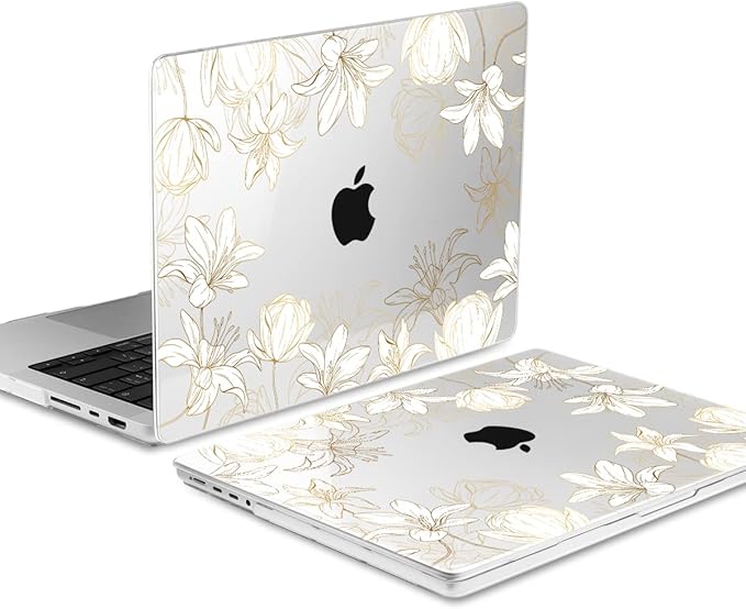 DONGKE Compatible with MacBook Pro 16 Inch Case (2026-2021 Release, M5 M4 M3 M2 M1 Pro/Max Chip), Plastic Hard Shell Cover with Keyboard Cover & Screen Protector for MacBook Pro 16", Gold Floral