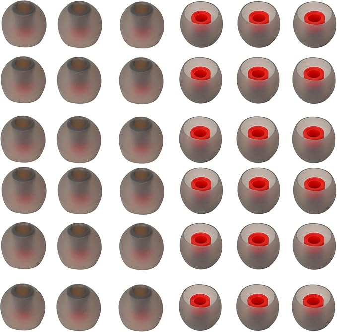 CYADCI 36 Pieces Small Earbud Tips Soft and Comfortable Ear Bud Replacement Pieces Silicone Fit Most in-Ear Headphones，Inner Hole 3.8mm -5.5mm，Small Black and Red Replacement Eartips