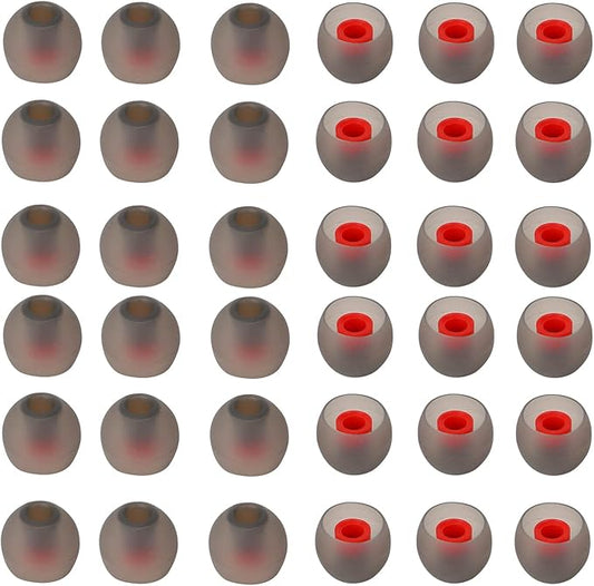 CYADCI 36 Pieces Small Earbud Tips Soft and Comfortable Ear Bud Replacement Pieces Silicone Fit Most in-Ear Headphones，Inner Hole 3.8mm -5.5mm，Small Black and Red Replacement Eartips