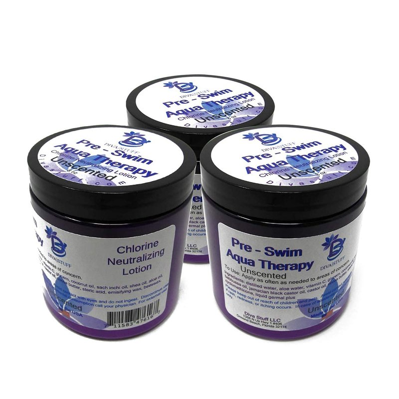 Diva Stuff Pre-Swim Aqua Therapy Chlorine Neutralizing Body Lotion,Protects Skin From Chlorine and Salt Water, Unscented, 3 pack