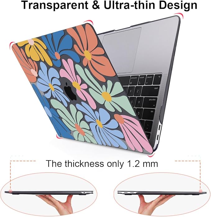 LCMOCICO Compatible with 2021 2020 2019 2018 MacBook Air 13 inch Case M1 A2337 A2179 A1932 Touch ID, Crystal Printed Pattern Plastic Hard Shell Case for Mac Air 13 M1 2021, Colorful Flowers Black