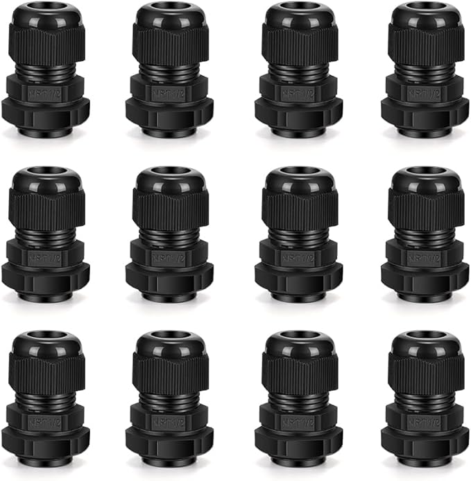 CGELE Cable Gland 12 Pack 1/2" NPT Waterproof Adjustable Connector Strain Relief Cord Connectors Joints Nylon with Gaskets…