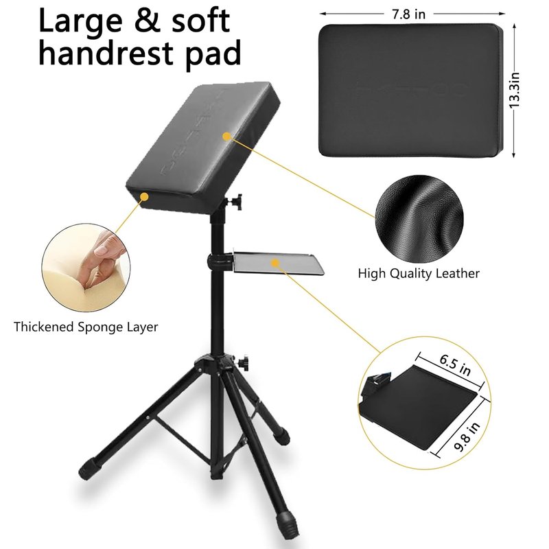 Tattoo Arm Rest Stand with Tray - Adjustable Height, Sponge Pad, Tripod Base