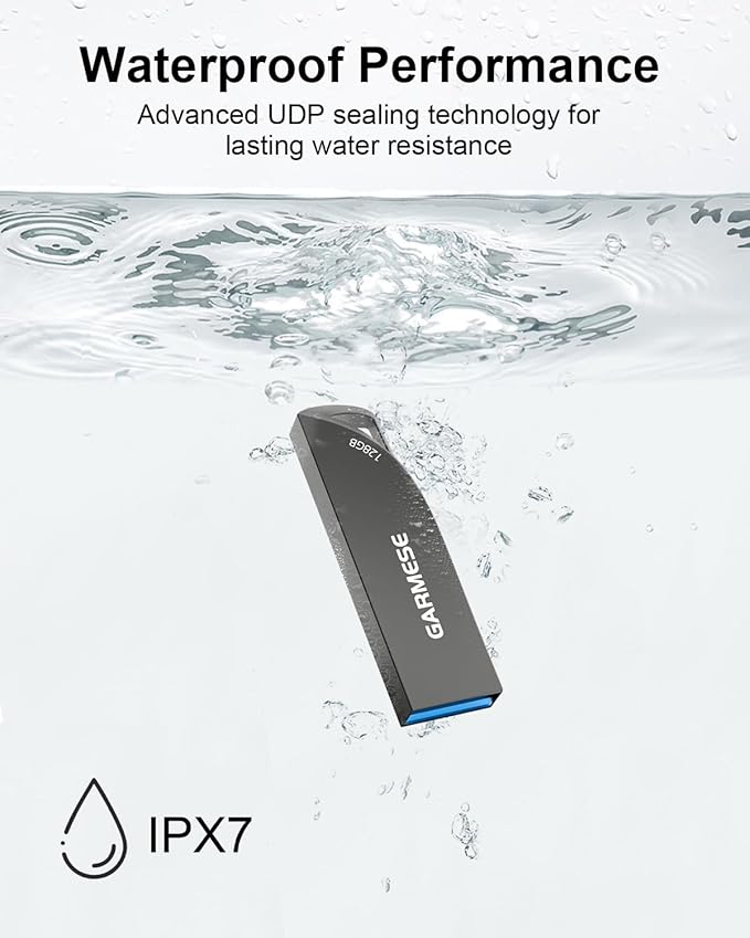 GARMESE 128GB USB 3.0 Flash Drive, Metal Waterproof & Slim Portable Memory Stick with Keychain Hole, Thumb Drive for PC/Laptop/Car/Travel Data Storage - Gray