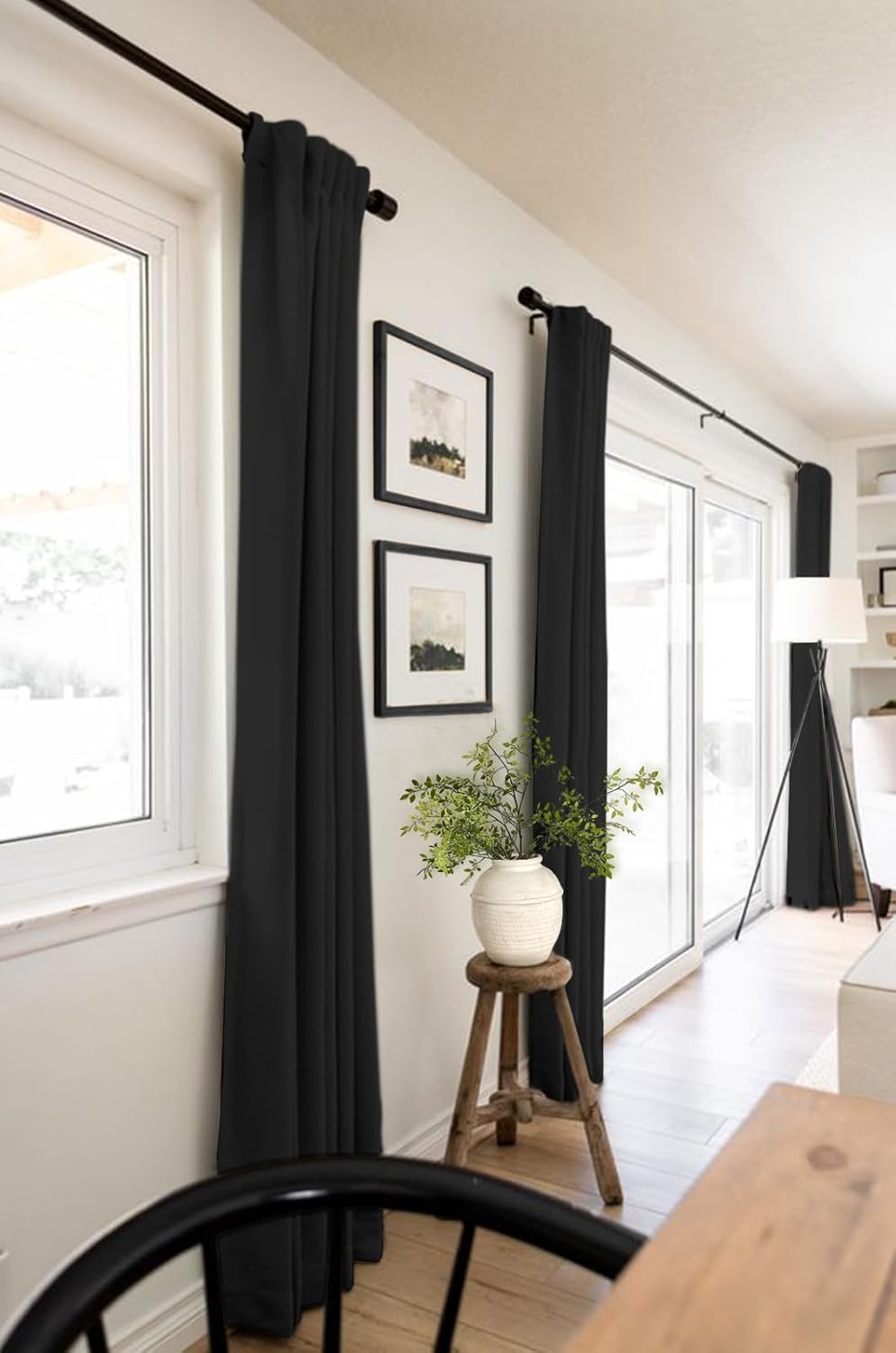 Skiennix Blackout Curtains - 100% Blackout Linen Drapes, Thermal Insulated, 2 Panels Set, 50" W x 96" L, Black