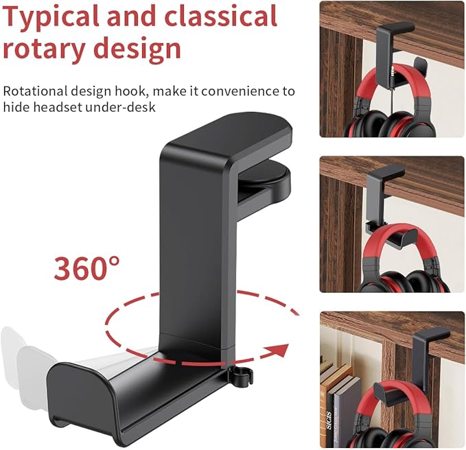 CHERRYLUX Adjustable Headphone Stand Holder - Universal Desktop Organizer for Gaming/Office Setup - Durable & Lightweight Design - Easy Installation - Modern Accessory - Black