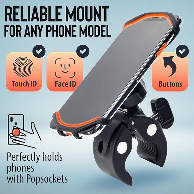 Upgraded 2026 Bicycle & Motorcycle Phone Mount - The Most Secure & Reliable Bike Phone Holder for iPhone, Samsung or Any Smartphone. Stress-Resistant & Highly Adjustable. x10 to Safeness & Comfort