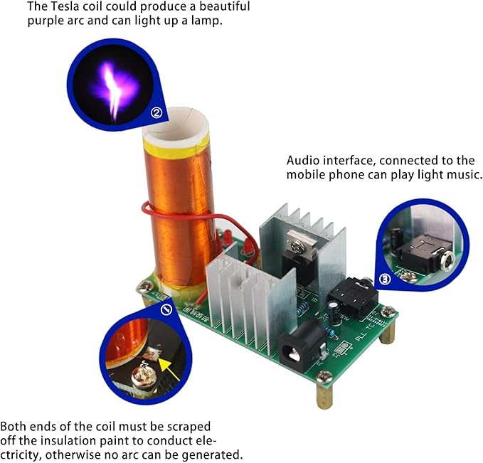 Yidab Tesla Coil Soldering Kit with Purple Arc & Bluetooth Music Sync | DIY Spark Generator for Science Experiments, Lighting Lamps, and Audio Visual Effects