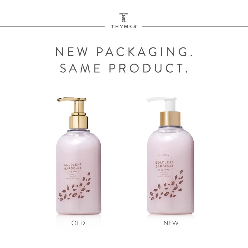 Thymes Moisturizing Hand Wash Soap with Pump - Luxury Hand Soap Gently Cleanses & Moisturizes - Skin Care with Glycerin & Aloe Vera - Delicate, Floral Fragrance (Goldleaf Gardenia, 8.25 oz)