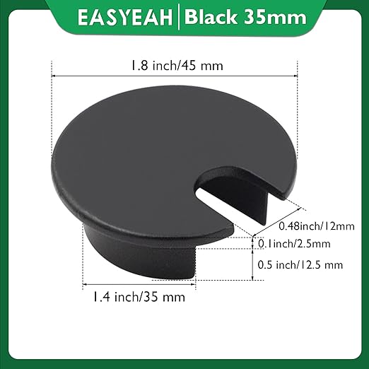 EASYEAH 1 Pcs Desk Grommet 1-3/8" / 35 mm, Desk Cord Hole Cover, Cable Grommet Metal Zinc Alloy Materilal, Desk Hole Grommet for Home & Office Pc, Detachable Cable Cord Organizer-Flat Black