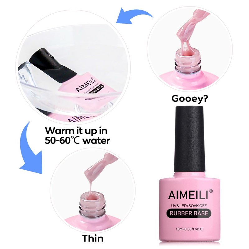 AIMEILI Hema Free Rubber Base Gel For Nails, Soak Off U V LED Clear Sheer Gel Nail Polish, 4 in 1 Nail Strengthen/Enhance/Base Coat/Color Set Of 6pcs X 10ml - Kit 46