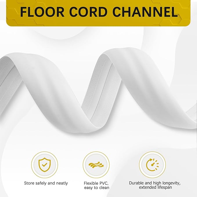 JAHOMFAI Floor Cord Cover 10FT Cord Covers for Wires on Floor Protect Wires & Prevent Trip Hazards, Easy to Cut for Home, Office, School, Concerts, Cavity W0.6in x H0.32in