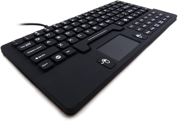 DSI IKB89 Industrial Ultra-Compact IP68 Waterproof Keyboard with Integrated Front Touchpad and Numeric Keypad, Disinfectable USB Keyboard for Medical and Industrial Workstations