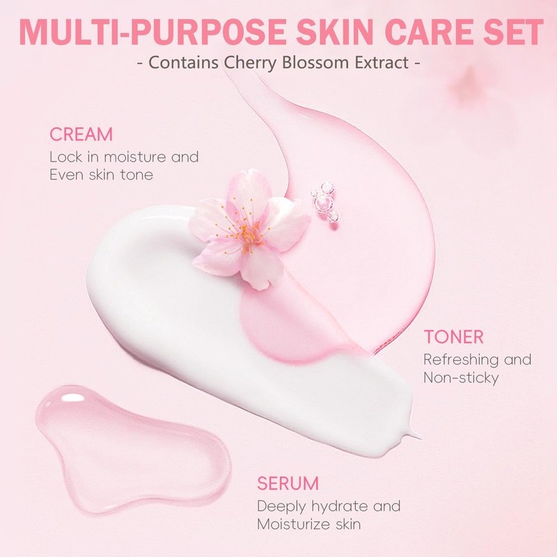 Skin Care Set for Teens Girls,Cherry Blossoms Skincare for Girls 10-12,Hydrating Face Skin Care Kit with Cleanser,Toner,Serum,Eye Cream,Face Cream,Galentines Gifts,Bulk Gift,Valentines Day Gifts