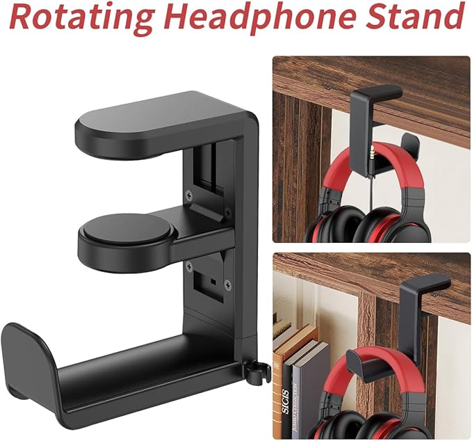 CHERRYLUX Adjustable Headphone Stand Holder - Universal Desktop Organizer for Gaming/Office Setup - Durable & Lightweight Design - Easy Installation - Modern Accessory - Black
