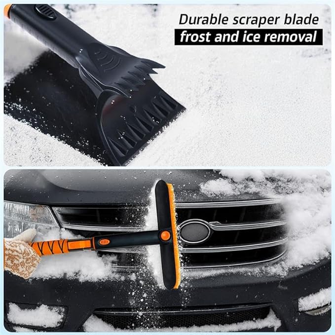 EcoNour 63" Extendable Snow Brush & Ice Scraper with 360Â° Pivoting Head | Telescopic Aluminum Handle | Extra Long Snow Brush for Car Windshield, Roof & SUVs | Heavy Duty Ice Scraper for Trucks