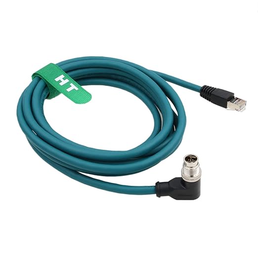 HangTon Ethernet 8 Pin X Coded M12 RJ45 CAT-7e Cable for Cognex Keyence Basler Vision Camera Sensor PLC Router, Right Angle 90-Degree 1m