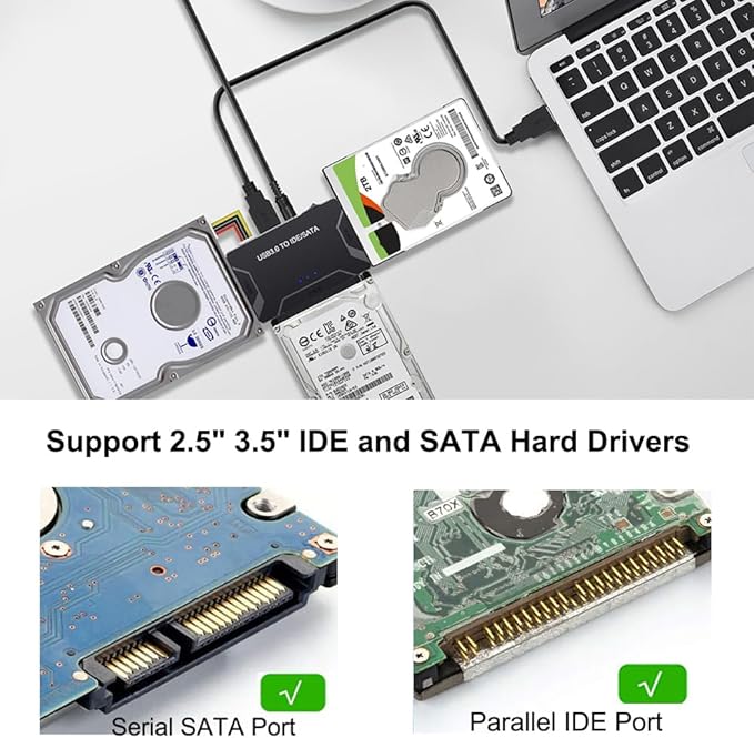 EYOOLD Hard Drive Reader, USB 3.0 to IDE and SATA Adapter External Hard DriveConverter for Universal 2.5/3.5 HDD/SSD Hard Drive Disk Includes 12V Power Adapter, Support 6TB - Black