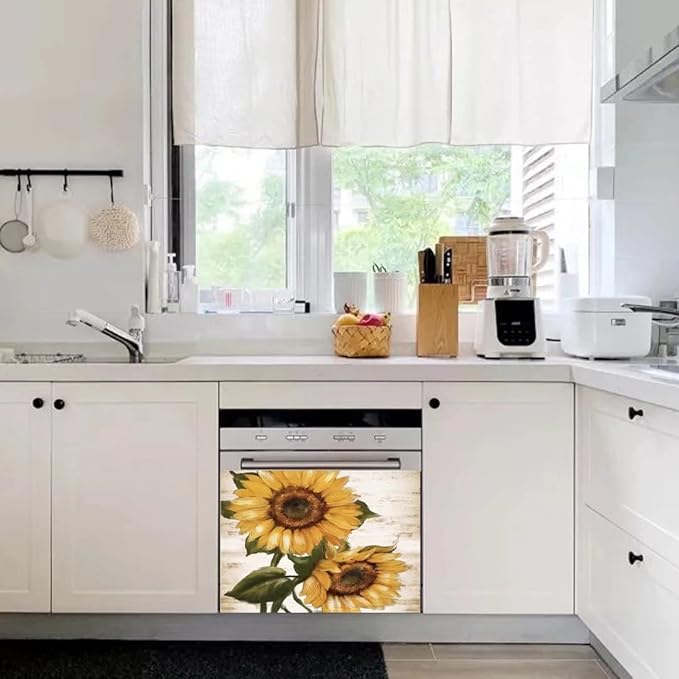 Retro Sunflower Kitchen Sticker Decor Dishwasher Cover, You are My Sunshine Dish Washer Door Panel Decal, Refrigerator Decal Decor, Ordinary 23"x17"INCH