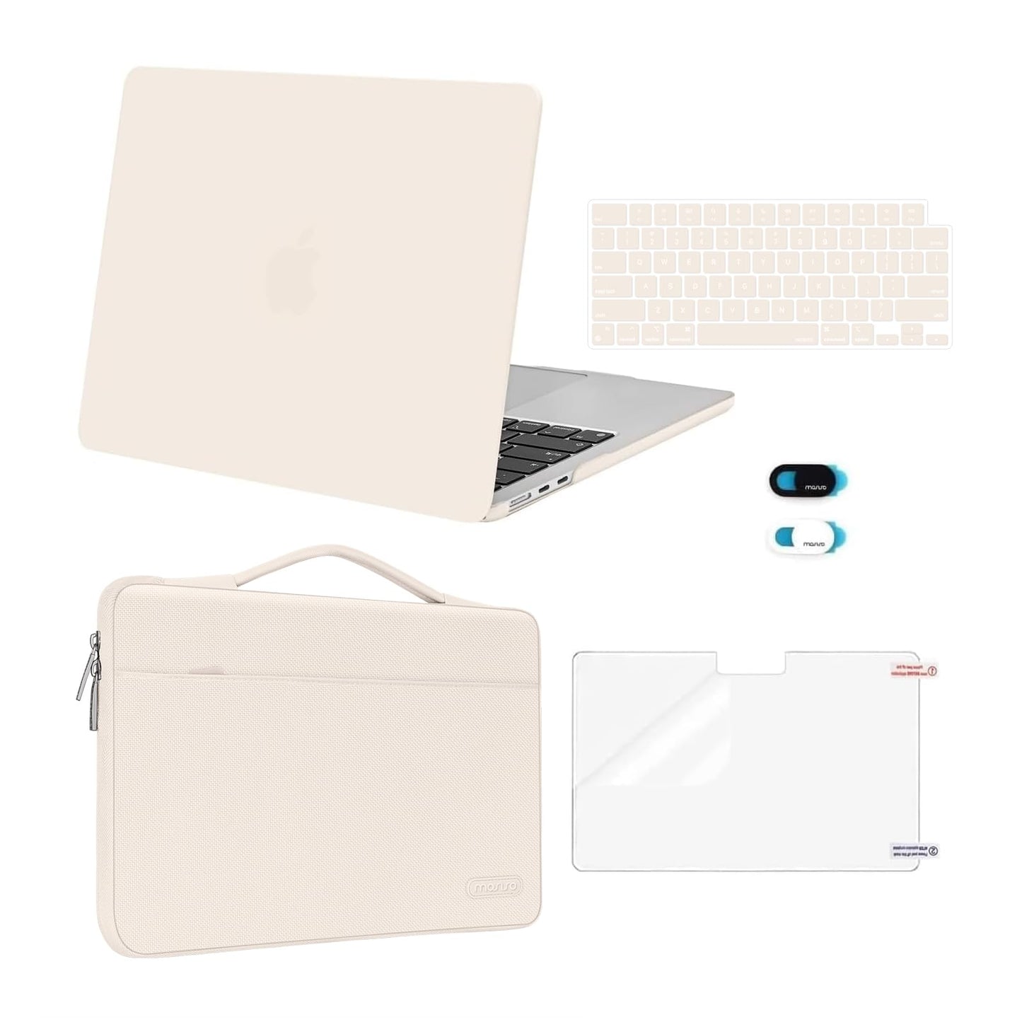MOSISO Compatible with MacBook Air 13 inch Case M5 2026 M4 2025 M3 M2 2024-2022 A3449 A3240 A3113 A2681,Hard Shell&Sleeve Bag&Keyboard Skin&Webcam Cover&ScreenFilm for MacBook Air 13.6, Beige