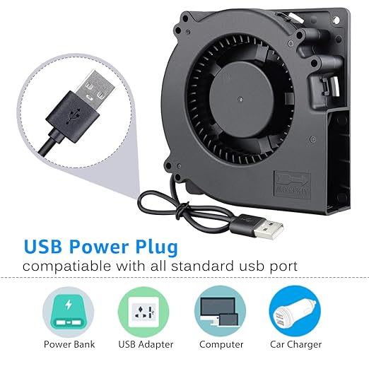 GDSTIME Quiet 120mm USB Blower Fan with 3 Speed Control, 5V Squirrel Cage Blowers, DC Brushless Centrifugal Fans for Receiver DVR Xbox Modem AV Cabinet Cooling
