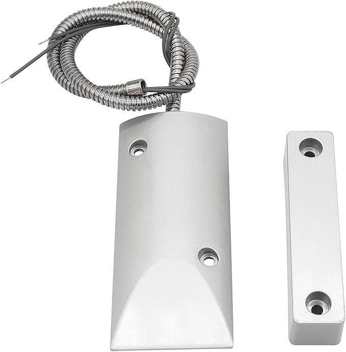 FOCMKEAS Magnetic Reed Switch Wired Surface Mount Normally Open NO Contact Sensor Alarm Magnetic Door Switch with 2 Wires, Zinc Alloy Sliver, OC-60