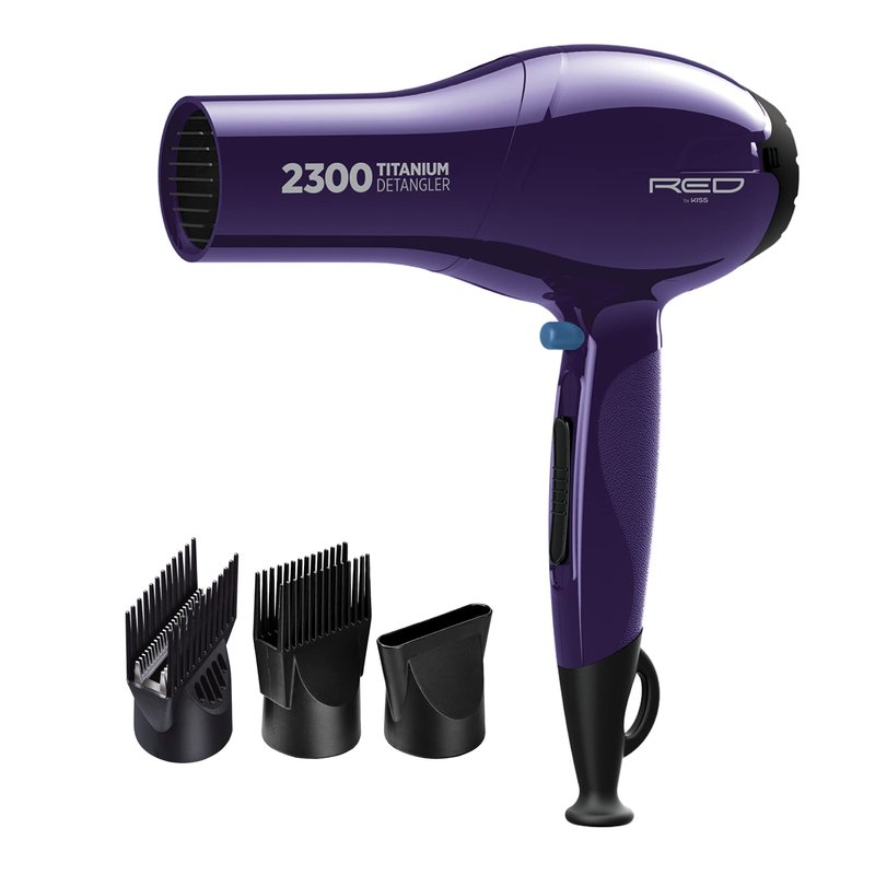 RED by Kiss Titanium 2300 Detangler Hair Dryer – Double Comb Layer Technology, 4X Faster Straightening, High Heat Resistant, Better Heat Distribution, 3 Bonus Titanium Detangler Piks, All Hair Types
