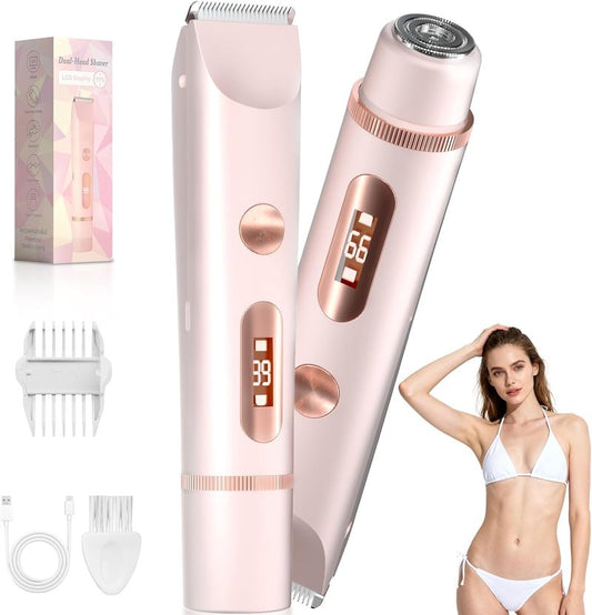 Bikini Trimmer for Women - Waterproof Electric Razor for Sensitive Areas | USB-C Rechargeable, Petal Pink with LED