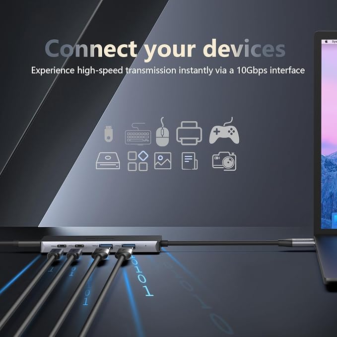 DIKEQINN 5-Port USB C Hub 10Gbps, USB 3.2 Gen2 Adapter with 2 USB-C & 2 USB-A Data Ports, Dedicated USB-C Power Port for SSD Stability (Note: NOT for Laptop Charging), Aluminum for iPhone 17/16/15