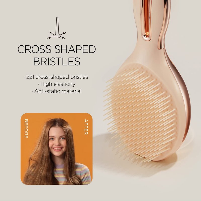 Mellotory, Tangle Rabbit Brush (Rose Gold-Hard Bristles), Gentle Touch Detangler Hair Brush for Men Women & Kids. Wet & Dry Hair. Scalp Massager Brush, Detangling Brush for Adult & Kids Hair