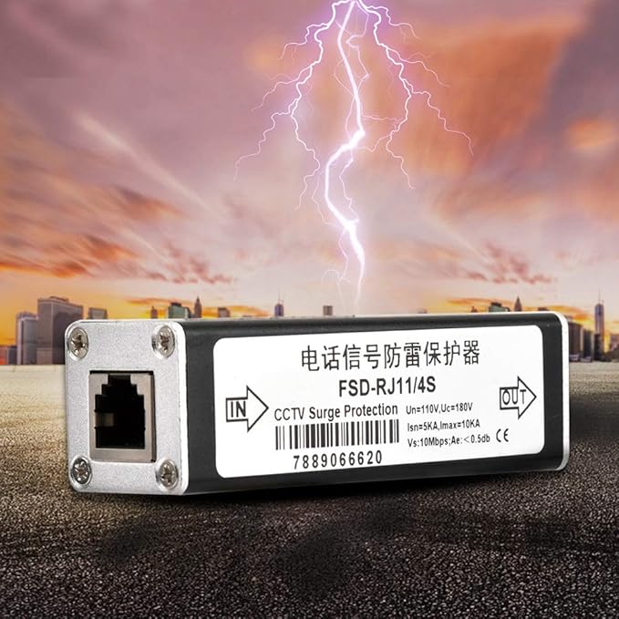 Cunyuer RJ11 Telephone Fax Protector, Lighting Thunder Arrester Device, Audio Telephone Protector Data Single Protector 110V