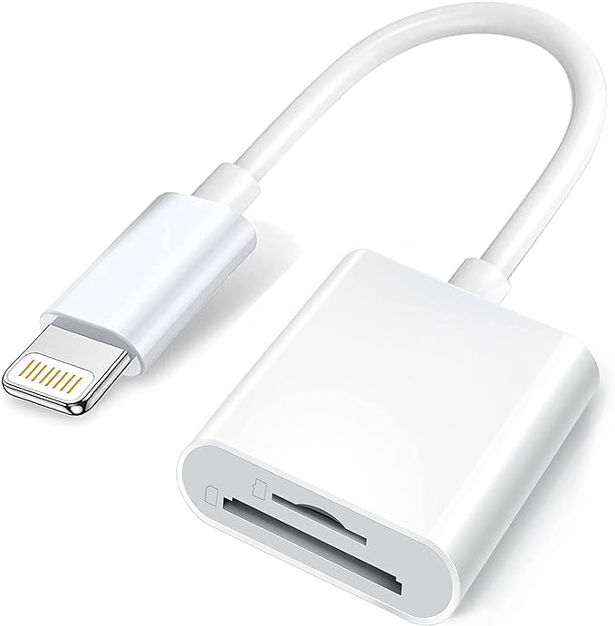 Apple Lightning to SD & TF Card Dual Slot Reader for iPhone/iPad, 2 in 1 Micro SD TF Trail Camera Viewer Memory Card Adapter, Plug and Play