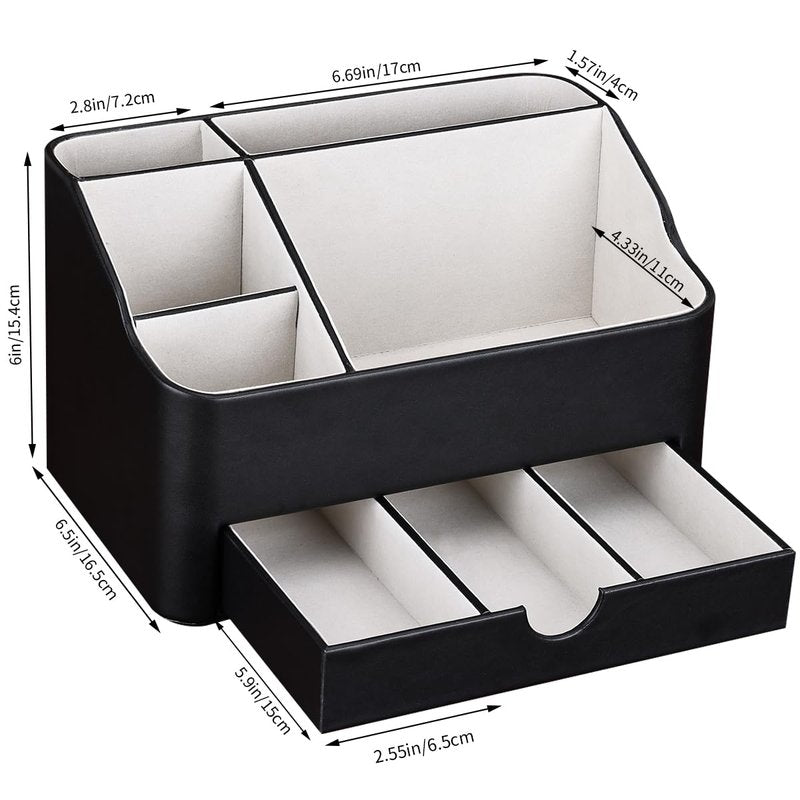 KINGFOM Leather Makeup Organizer with Drawer, Cosmetic Storage for Dresser Countertop and Bathroom Vanity, Beauty Holder for Lipstick Brush Skincare, Mother’s Day Gift for Mom(Black)