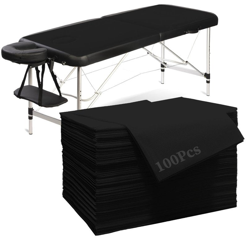 Disposable bed cover 31.5 * 71 inches, 100 pieces black, thick breathable non-woven massage bed sheet, suitable for hydrotherapy, beauty salons, hospitals