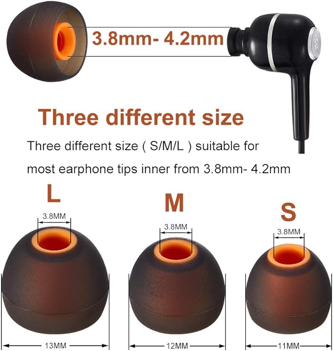 Earbud Tips High Quality Soft Silicone Earbuds Replacement Tips Fit for in-Ear Headphones(inner hole from 3.8mm - 4.2mm earphones)9 Pairs S/M/L