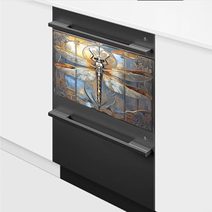 Artistic Dragonfly Dishwasher Magnet Door Cover Sheet 23x17 Inch Dishwasher Magnets Decal Art Refrigerator Magnetic Sticker Kitchen Decor