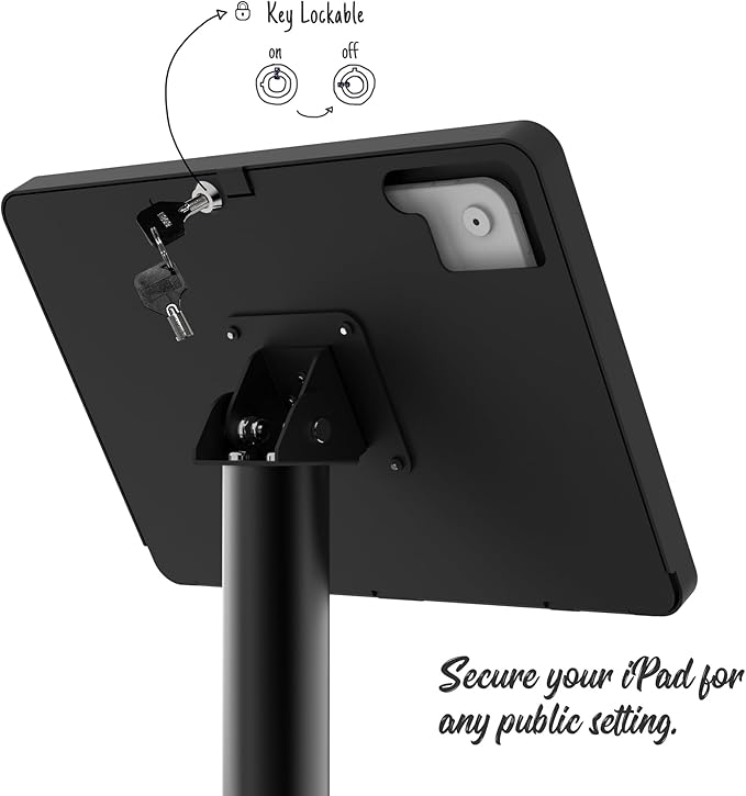 Beelta Tablet Kiosk Floor Stand, Anti-Theft, Rotate Lockable Metal Tablet Enclosure+Aluminum Pole+Metal Base, Compatible with 10.9" iPad 10th, Pro 11" 1 2 3 4, Air 4 5, Air 11"(M2/M3), iPad 11"(A16)