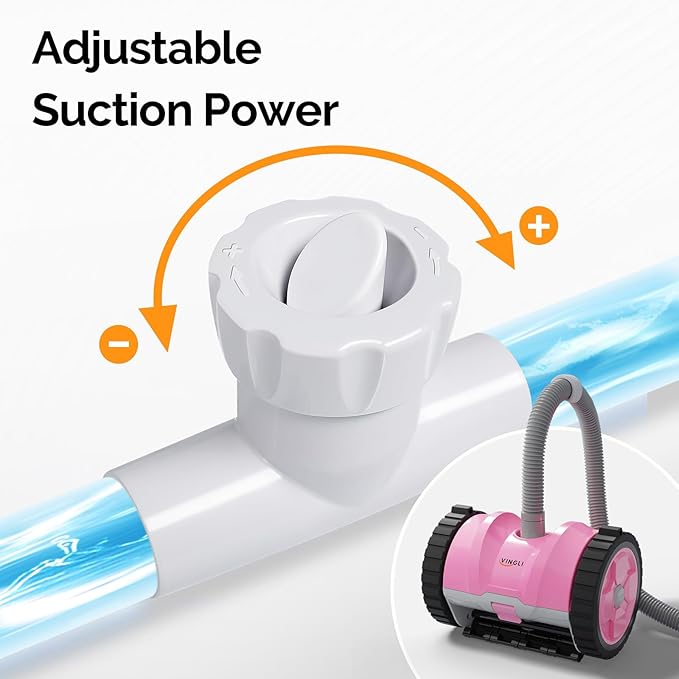 VINGLI Pool Vacuum Cleaner, Automatic Pool Sweeper for Ground&Inground Pools, Suction Side Wall-Climbing Sweeper with 39.6ft Tangle-Free Hose (Comfort Pink&Gray)