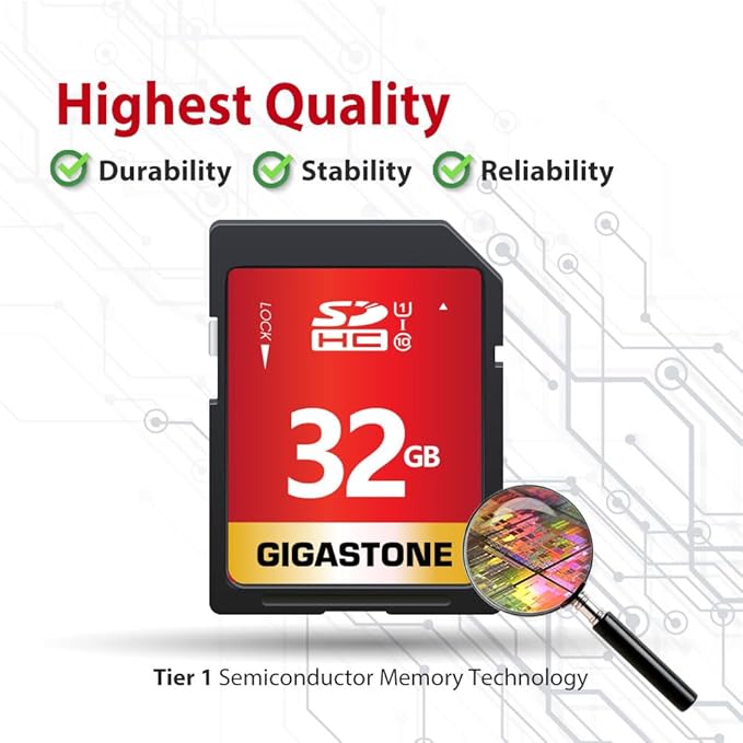 GIGASTONE 32GB SD Card 5-Pack UHS-I U1 Class 10 SDHC Memory Card High-Speed Full HD Video Compatible with Digital Camera, SPYPOINT TACTACAM WOSPORTS Trail Camera, with 5 Mini Cases