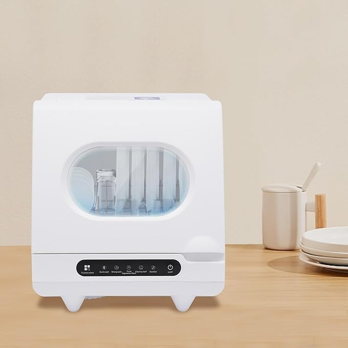 Countertop Dishwasher, 800W Portable Mini Dishwasher with 5 Wash Programs Fully Automatic Dishwashing Machine 360° Rotation Flushing Low Noise for Homes, Dormitories, RV