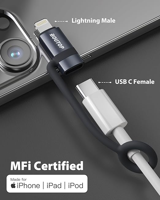 BOUTOP [MFi Certified] USB C to Lightning Adapter, Type C to Lightning Adapter Support 36W PD Fast Charging Compatible with iPhone iPad Dark Gray -3 Pack