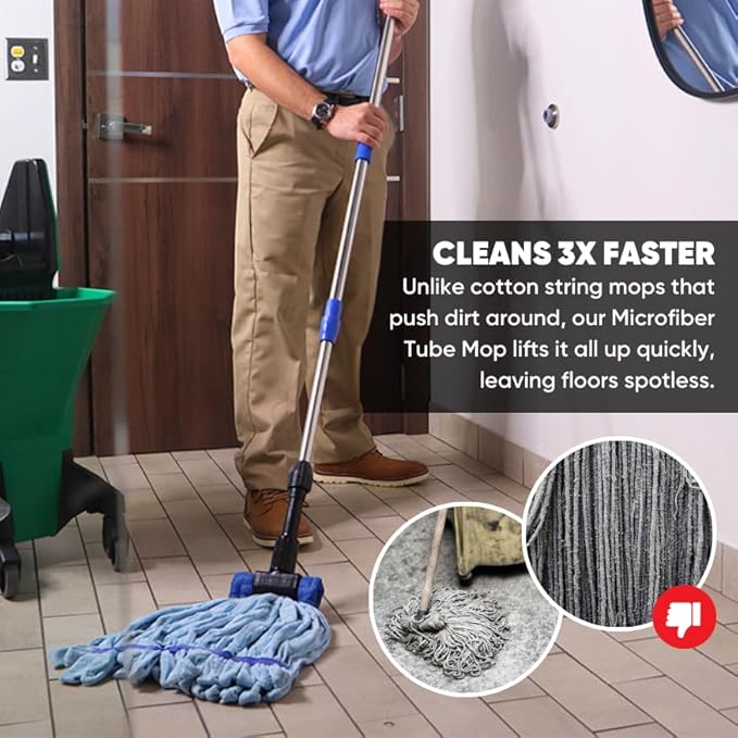Bulk Commercial Mop Head Replacement (24 Count) - Medium Microfiber Tube Mop (14 oz.) | Industrial Wet Mops | Refill, Machine Washable, Heavy Duty | Hardwood, Tile, Laminate, Vinyl Floors (Red)
