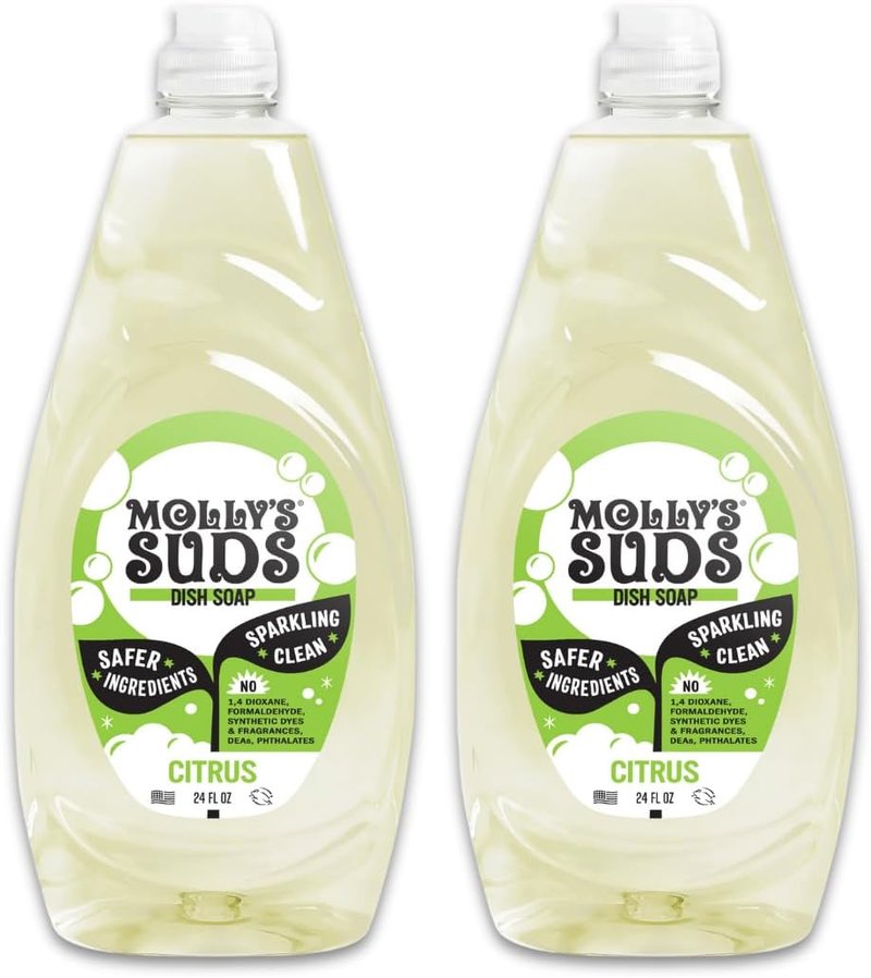 Molly's Suds Liquid Dish Soap - Natural Citrus Scent | Extra Scrubbing Power | 24 oz - 2 Pack
